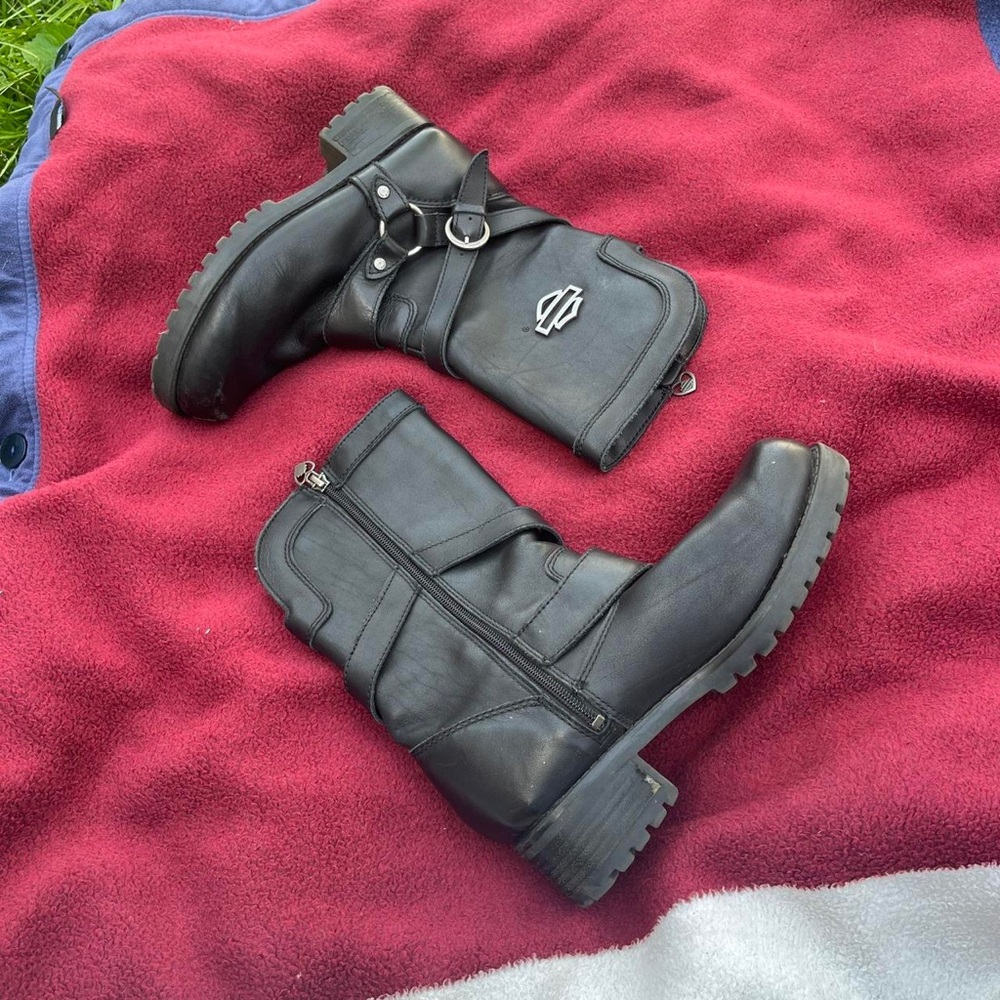 Harley-Davidson Women 8M Amber Black Leather Harness Motorcycle Boots D85514